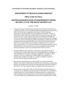 Waiver or Modification of Requirements Under Section 1135 of the Social Security Act.