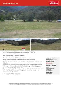 eldersre.com.au[removed]Cassilis Road Cassilis Via, OMEO High Country Land in Historic Township . Fully cleared & well fenced . Well maintained block