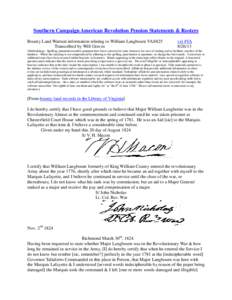 Southern Campaign American Revolution Pension Statements & Rosters Bounty Land Warrant information relating to William Langbourn VAS825 Transcribed by Will Graves vsl 4VA[removed]