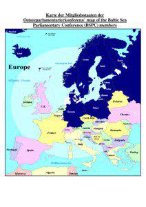 Karte der Mitgliedsstaaten der Ostseeparlamentarierkonferenz/  map of the Baltic Sea Parliamentary Conference (BSPC) members