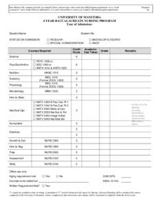 Dear Student: This summary provides an example of how your previous course work may fulfil program requirements. It is a Awork in progress@ and is neither final nor authoritative. It is your responsibility to ensure you 