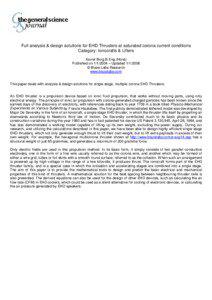 Full analysis & design solutions for EHD Thrusters at saturated corona current conditions Category: Ionocrafts & Lifters Xavier Borg B.Eng.(Hons)