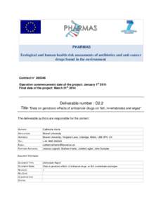 PHARMAS  Ecological and human health risk assessments of antibiotics and anti-cancer drugs found in the environment  Contract n° 265346