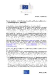 EUROPEAN COMMISSION  MEMO Brussels, 9 October[removed]Modernisation of the Professional Qualifications Directive