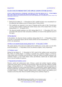 Dekadno: ICPACIGAD CLIMATE PREDICTION AND APPLICATIONS CENTRE (ICPAC) 10 DAY CLIMATOLOGICAL SUMMARY AND IMPACTS FOR THE DEKAD – 31 DECEMBER)