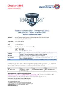 Circular 3386 Released February[removed]BEKO BEST OF THE BEST – SURF BOAT CHALLENGE 28 MARCH 2015 – NORTH NARRABEEN SLSC OFFICIAL NOMINATION FORM