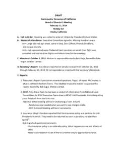 DRAFT Backcountry Horsemen of California Board of Director’s Meeting February 15, 2014 Holiday Inn Visalia, California