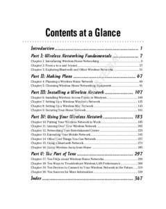 Contents at a Glance Introduction ................................................................ 1 AL  Part I: Wireless Networking Fundamentals .................... 7