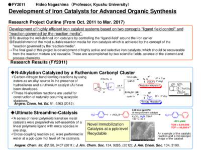 ●FY2011  Hideo Nagashima （Professor, Kyushu University） Development of Iron Catalysts for Advanced Organic Synthesis Research Project Outline (From Octto Mar. 2017)