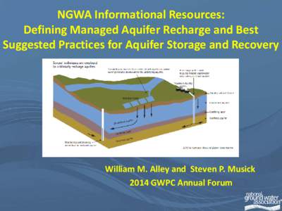 NGWA Informational Resources: Defining Managed Aquifer Recharge and Best Suggested Practices for Aquifer Storage and Recovery William M. Alley and Steven P. Musick 2014 GWPC Annual Forum