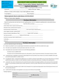 Mail To: The City of Bel Aire Attention: Utility Clerk 7651 East Central Park Avenue SALES RECEIPT MUST ACCOMPANY REBATE FORM