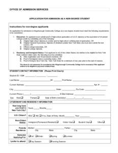 Application for admission as a non-degree student