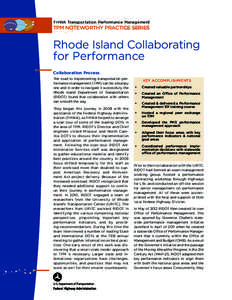 FHWA Transportation Performance Management  TPM NOTEWORTHY PRACTICE SERIES Rhode Island Collaborating for Performance