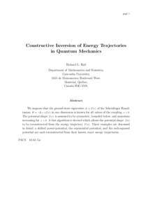 page 1  Constructive Inversion of Energy Trajectories in Quantum Mechanics Richard L. Hall Department of Mathematics and Statistics,