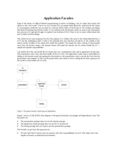 Application Facades Deep in the bones of Object-Oriented programming is notion of building a set of classes that mimics the objects in the “real world”. That is we try to analyze the way people think about the world 
