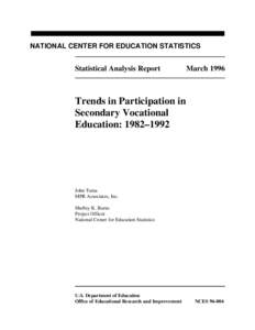 NATIONAL CENTER FOR EDUCATION STATISTICS  Statistical Analysis Report March 1996