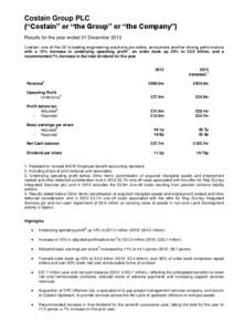 Costain Group PLC (“Costain” or “the Group” or “the Company”) Results for the year ended 31 December 2013