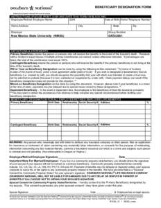 BENEFICIARY DESIGNATION FORM INSTRUCTIONS (PLEASE PRINT, SIGN AND DATE THIS FORM IN BLACK INK) Employee/Retired Employee Name SSN Date of Birth Home Telephone Number Home Address