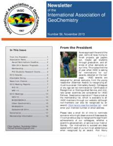 Newsletter of the International Association of GeoChemistry Number 59, November 2013