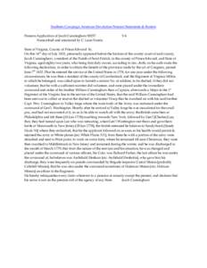 Southern Campaign American Revolution Pension Statements & Rosters Pension Application of Jacob Cunningham S9257 Transcribed and annotated by C. Leon Harris. VA