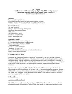 FACT SHEET U.S. Environmental Protection Agency, Region 9 Draft Class V Experimental Underground Injection Control Permit Number R9UIC-CA5-FY13-1 Pacific Gas and Electric Company  Location: