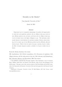 Morality in the Market∗ Tone Ognedal, University of Oslo †  March 19, 2015