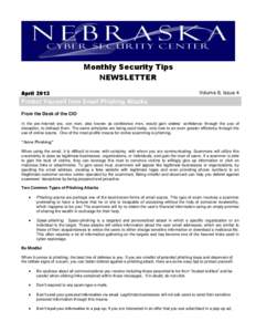 Monthly Security Tips NEWSLETTER April 2013 Volume 8, Issue 4