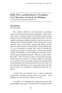 Writing Across the Curriculum, Vol. 5: MayBuffy, Elvis, and Introductory Psychology: Two Characters in Search of a Dialogue by David Zehr and Kathleen Henderson