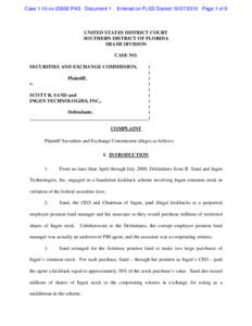 Complaint: Securities and Exchange Commission, Plaintiff, vs. Scott R. Sand and Ingen, Defendants