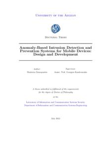 Anomaly-Based Intrusion Detection and Prevention Systems for Mobile Devices: Design and Development