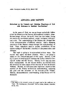 Indian Theological Studies, 20 (1), March[removed]ADVAITA AND TRINITY Reflections on the Vedantic and Christian Experience off God with Reference to Buddhist Non-Dualism*