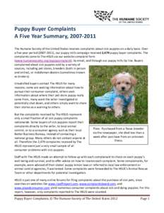 Microsoft Word - Puppy Buyers Complaints Summary[removed]FINAL