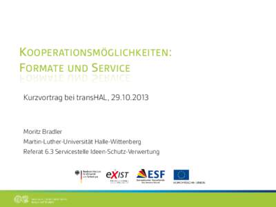 KOOPERATIONSMÖGLICHKEITEN: FORMATE UND SERVICE Kurzvortrag bei transHAL, Moritz Bradler Martin-Luther-Universität Halle-Wittenberg