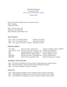 Gordon Stewart Curriculum Vitae http://www.cs.princeton.edu/~jsseven  October 2015