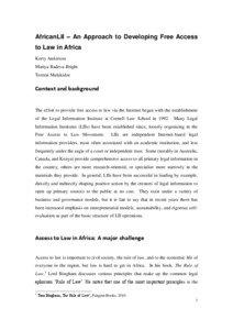 AfricanLII – An Approach to Developing Free Access to Law in Africa Kerry Anderson