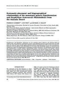 Botanical Journal of the Linnean Society, 2009, 159, 32–51. With 4 figures  Systematic placement and biogeographical relationships of the monotypic genera Gypothamnium and Oxyphyllum (Asteraceae: Mutisioideae) from the