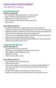 YOUR CHILD’S DEVELOPMENT From Birth to Six Weeks Brain Development Look for Your Baby To: •	 Be interested in watching things in his surroundings