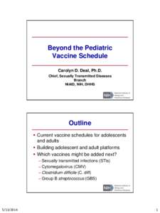 Beyond the Pediatric Vaccine Schedule Carolyn D. Deal, Ph.D. Chief, Sexually Transmitted Diseases Branch NIAID, NIH, DHHS
