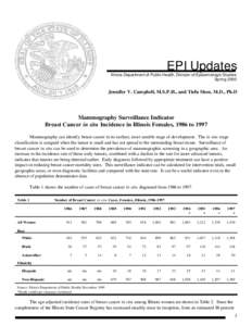 EPI Updates Illinois Department of Public Health, Division of Epidemiologic Studies Spring 2000 Jennifer V. Campbell, M.S.P.H., and Tiefu Shen, M.D., Ph.D.