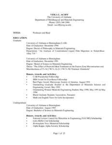 VIOLA L. ACOFF The University of Alabama Department of Metallurgical and Materials Engineering Phone: ([removed]Email: [removed]