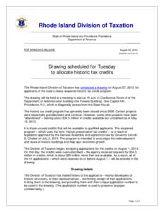 Rhode Island Division of Taxation State of Rhode Island and Providence Plantations Department of Revenue FOR IMMEDIATE RELEASE