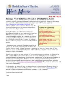 Illinois State Board of Education Weekly Message, Aug. 18, 2014