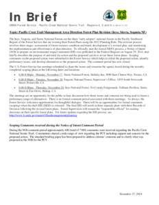 In Brief  USDA Forest Service · Pacific Crest National Scenic Trail · Regions 4, 5 and 6 (v[removed]Topic: Pacific Crest Trail Management Area Direction Forest Plan Revision (Inyo, Sierra, Sequoia NF) The Inyo, Seq