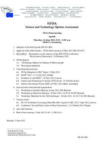 STOA Science and Technology Options Assessment STOA Panel meeting Agenda Thursday, 14 June 2012, 9:[removed]:00 a.m. SDM-S1, Strasbourg