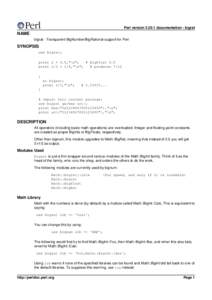 Computer programming / Arbitrary-precision arithmetic / Integer / NaN / GNU Multiple Precision Arithmetic Library / Perl module / Perl / Floating point / Square root / Computing / Computer arithmetic / Software engineering