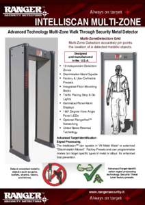 INTELLISCAN MULTI-ZONE Advanced Technology Multi-Zone Walk Through Security Metal Detector Multi-ZoneDetection Grid Multi-Zone Detection accurately pin points the location of a detected metallic objects. Designed