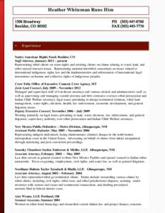 Heather Whiteman Runs Him Resume, updated July 2014