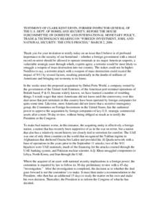 Public safety / Committee on Foreign Investment in the United States / United States trade policy / DP World / Port security / United Arab Emirates / United States Department of Homeland Security / Vulnerability / Academi / Security / Asia / Port operating companies