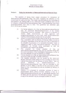 Details of National/International/Special Days (Weeks/fortnights) adopted or observed by Ministries/Departments of the Central Government Sl. No .