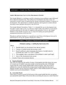 APPENDIX C. COMPUTING POLLUTANT LOAD EXPORT  SIMPLE METHOD FOR CALCULATING PHOSPHORUS EXPORT The Simple Method is a technique used for estimating storm pollutant export delivered from urban development sites. The method 